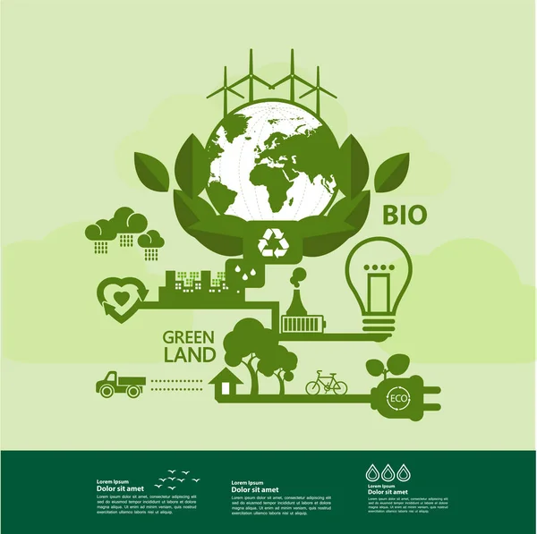 Salvar Mundo Juntos Ecología Verde Vector Ilustración — Vector de stock