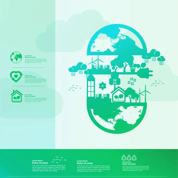 Salvar Mundo Juntos Ecologia Verde Ilustração Vetorial —  Vetores de Stock