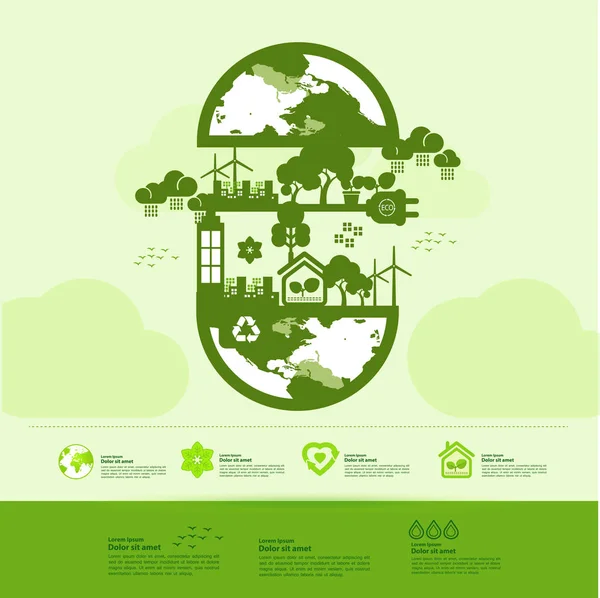 Salvar Mundo Juntos Ecología Verde Vector Ilustración — Archivo Imágenes Vectoriales
