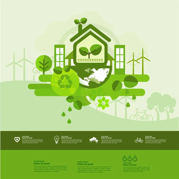 Red Wereld Samen Groene Ecologie Vector Illustratie — Stockvector