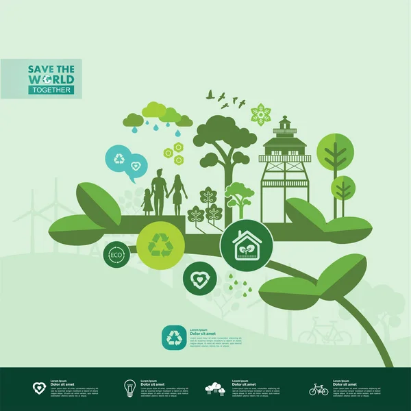 Salvar Mundo Juntos Ecologia Verde Ilustração Vetorial — Vetor de Stock
