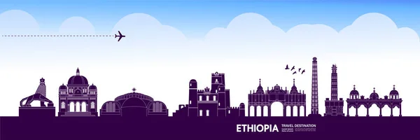 埃塞俄比亚旅行目的地大矢量说明 — 图库矢量图片