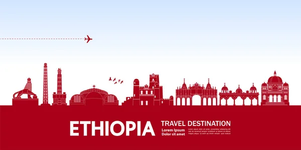 Etiyopya seyahat hedefi büyük vektör çizimi. 