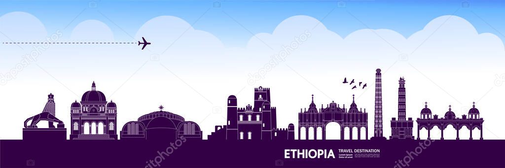 Ethiopia travel destination grand vector illustration. 