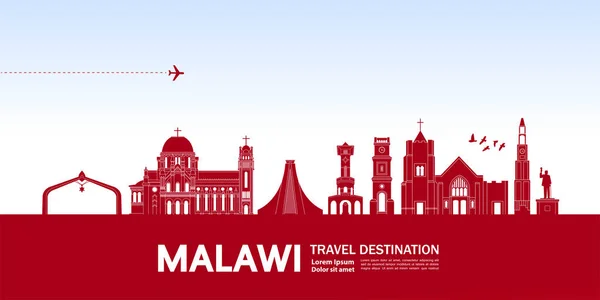 Malawi Viaje Destino Gran Vector Ilustración — Vector de stock