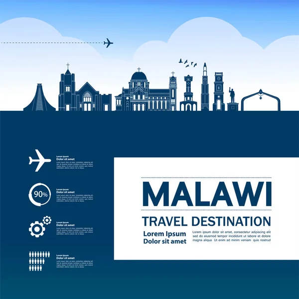 Malawi Viaje Destino Gran Vector Ilustración — Vector de stock