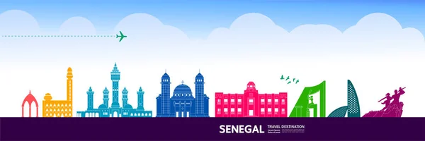 Senegal Viagem Destino Grande Vetor Ilustração —  Vetores de Stock