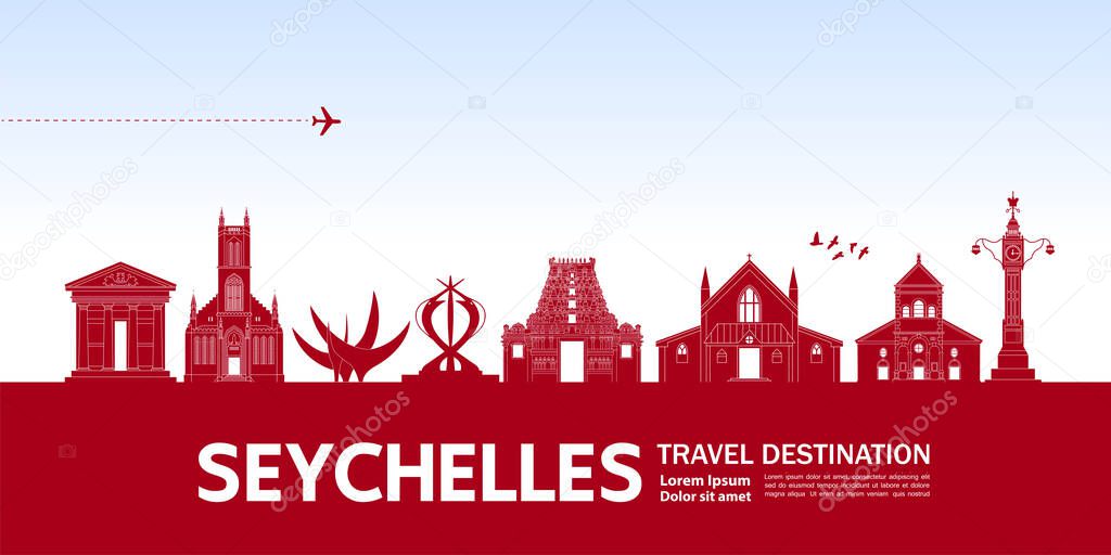 Seychelles travel destination grand vector illustration. 