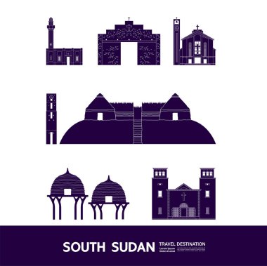 Güney Sudan seyahat hedefi büyük vektör çizimi. 