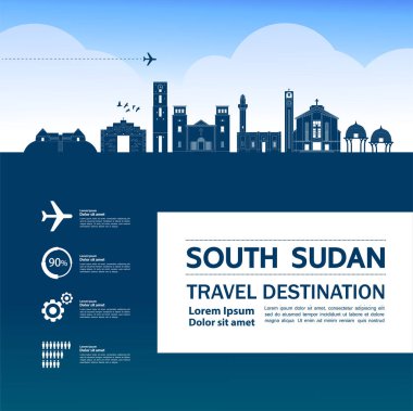 Güney Sudan seyahat hedefi büyük vektör çizimi. 