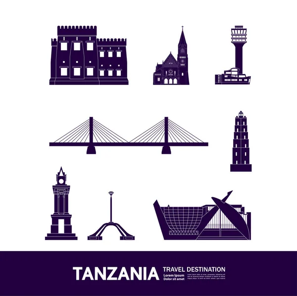 Tanzanya Seyahat Hedefi Büyük Vektör Çizimi — Stok Vektör
