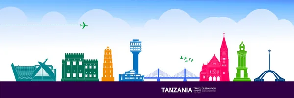 Tanzania Destinazione Del Viaggio Grand Vector Illustrazione — Vettoriale Stock