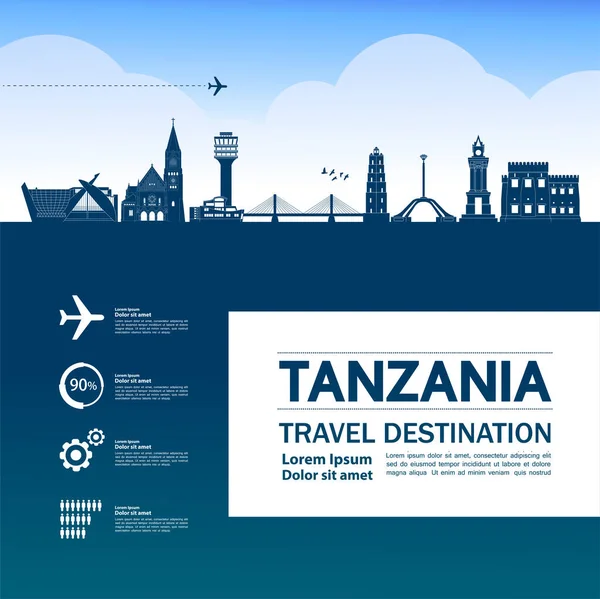 坦桑尼亚旅游目的地大矢量说明 — 图库矢量图片