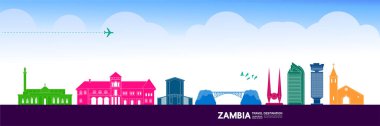 Zambiya seyahati hedef büyük vektör çizimi. 