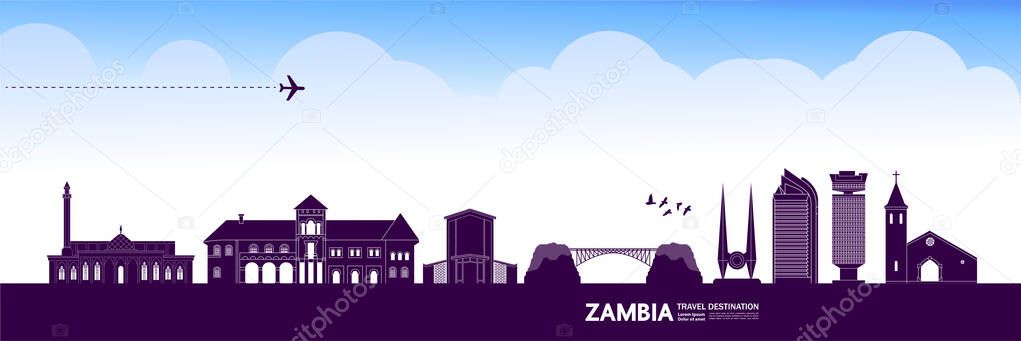 Zambia travel destination grand vector illustration. 