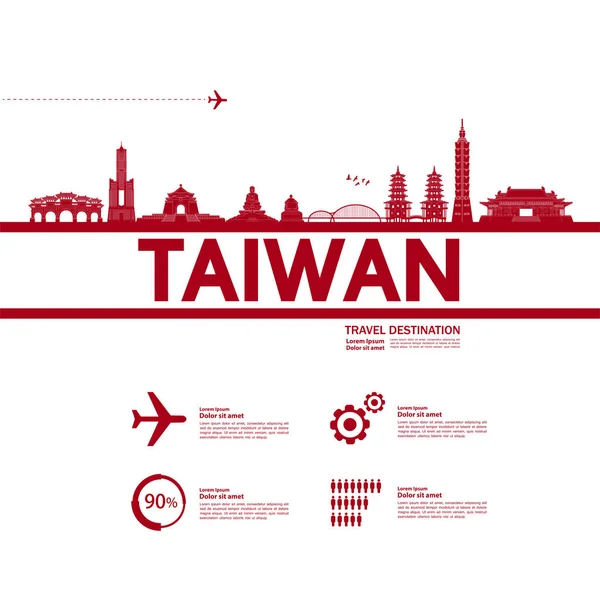 Taiwan Cestování Cíl Velký Vektor Ilustrace — Stockový vektor