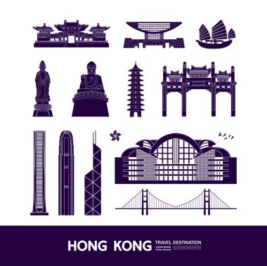 Hong Kong seyahat hedefi büyük vektör çizimi. 
