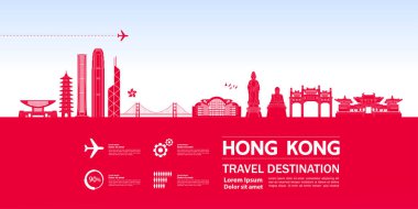 Hong Kong seyahat hedefi büyük vektör çizimi. 
