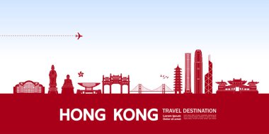 Hong Kong seyahat hedefi büyük vektör çizimi. 