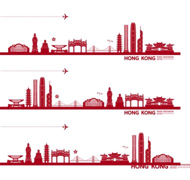 Hong Kong seyahat hedefi büyük vektör çizimi. 