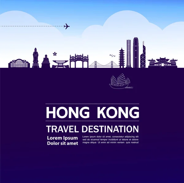 Hong Kong Reisbestemming Grand Vector Illustratie — Stockvector