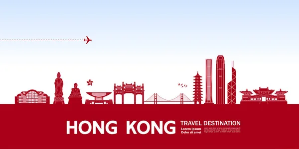 Hong Kong Destinazione Viaggio Grand Vector Illustrazione — Vettoriale Stock