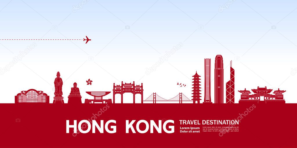 Hong Kong travel destination grand vector illustration. 