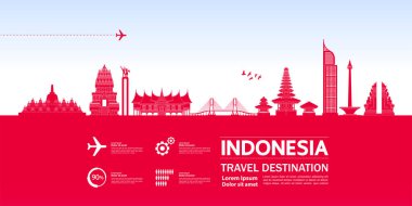 Endonezya seyahat hedefi büyük vektör çizimi. 