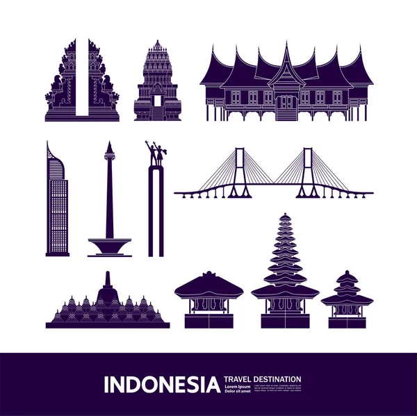 インドネシア旅行先グランドベクトル図 — ストックベクタ
