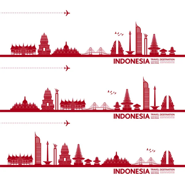 印度尼西亚旅行目的地大矢量说明 — 图库矢量图片