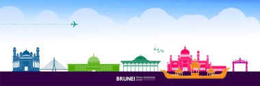 Brunei seyahat hedefi büyük vektör çizimi. 