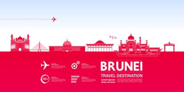 Brunei seyahat hedefi büyük vektör çizimi. 