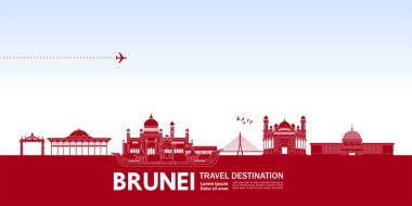 Brunei seyahat hedefi büyük vektör çizimi. 