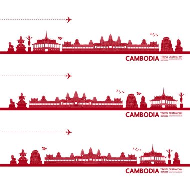 Kamboçya seyahatinin varış noktası büyük vektör çizimi. 
