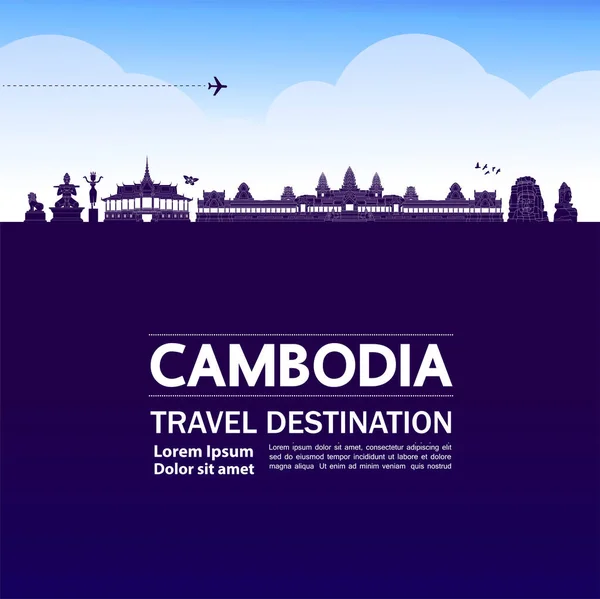 Camboya Viaje Destino Gran Vector Ilustración — Vector de stock