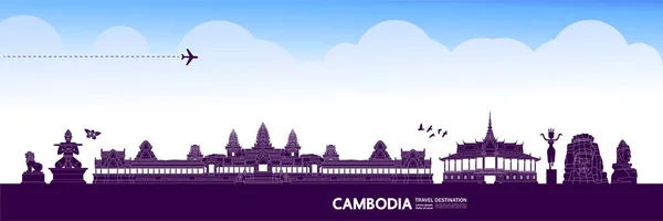 Cambodge Destination Voyage Illustration Grand Vecteur — Image vectorielle