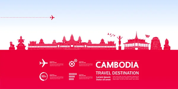 Kambodža Cestování Cíl Velký Vektor Ilustrace — Stockový vektor