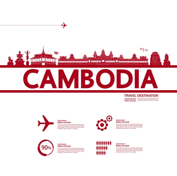 Camboya Viaje Destino Gran Vector Ilustración — Vector de stock