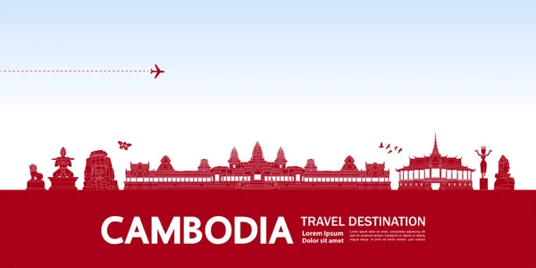 柬埔寨旅行目的地大矢量说明 — 图库矢量图片