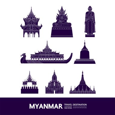 Myanmar seyahat hedefi büyük vektör çizimi. 