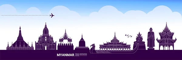 Myanmar Viagem Destino Grande Vetor Ilustração —  Vetores de Stock