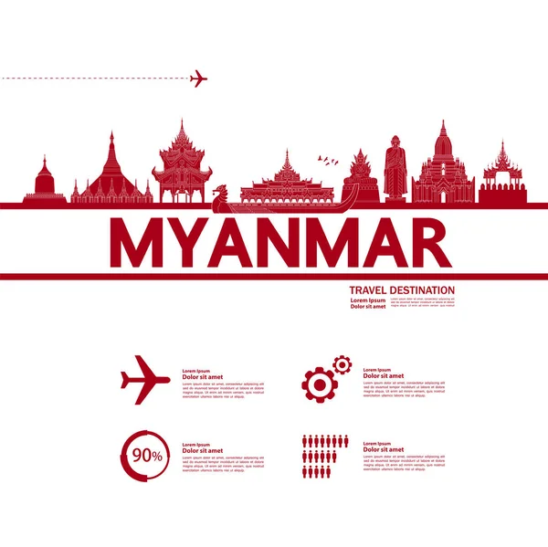 Myanmar Viaje Destino Gran Vector Ilustración — Vector de stock