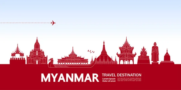 Myanmar Destination Voyage Illustration Grand Vecteur — Image vectorielle