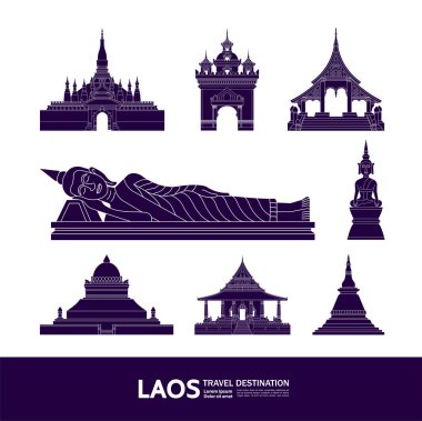 Laos seyahat hedefi büyük vektör çizimi. 