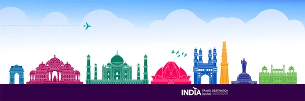 India Viaje Destino Gran Vector Ilustración — Archivo Imágenes Vectoriales