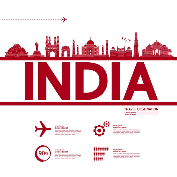 India Destinazione Viaggio Grand Vector Illustrazione — Vettoriale Stock