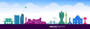 Macau seyahat hedefi büyük vektör çizimi. 