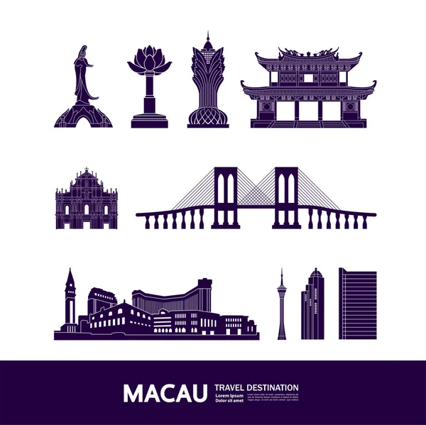 Macau seyahat hedefi büyük vektör çizimi. 