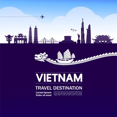 Vietnam seyahatinin varış noktası büyük vektör çizimi. 