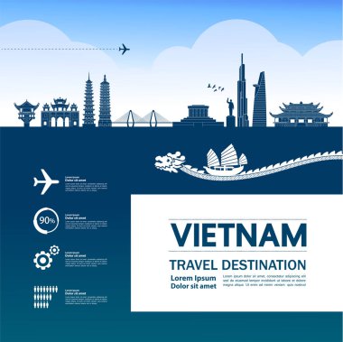 Vietnam seyahatinin varış noktası büyük vektör çizimi. 